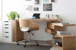 Best Sale Miliboo Silla de escritorio blanco y madera clara con ruedas BENT
