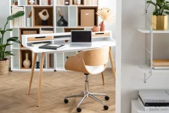 Best Sale Miliboo Silla de escritorio blanco y madera clara con ruedas BENT