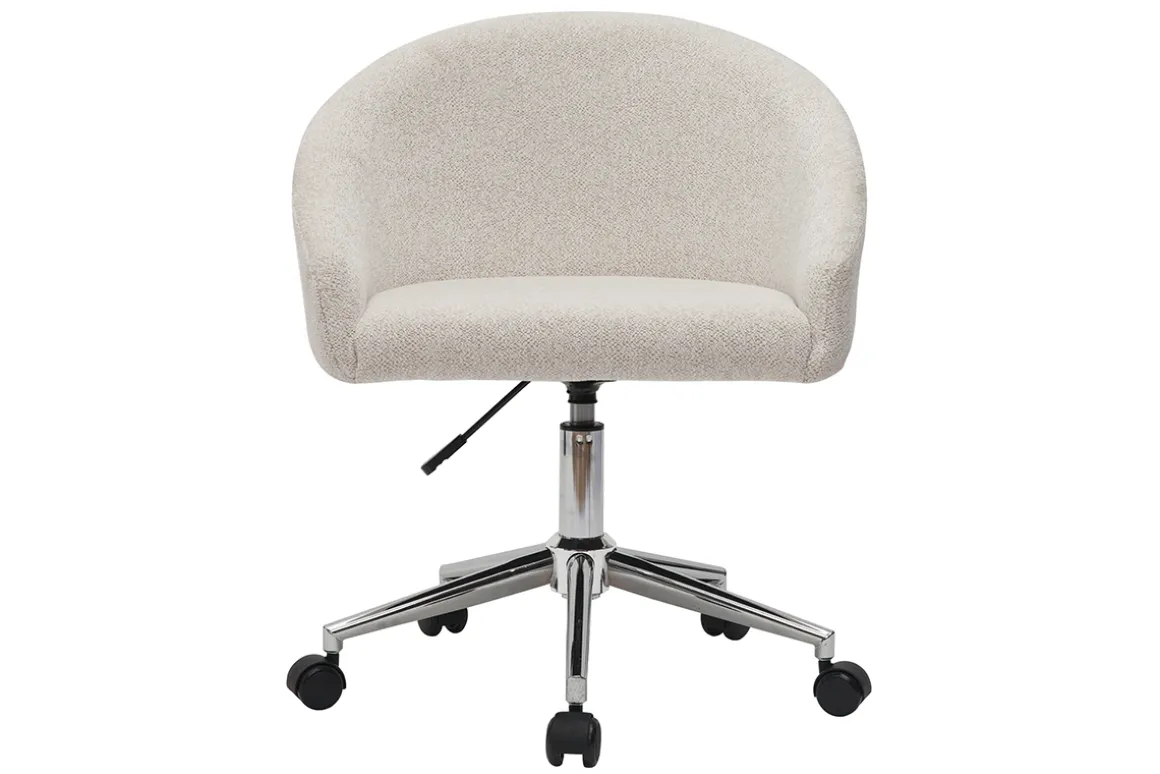 Sale Miliboo Silla de escritorio de diseño de terciopelo chenilla beige con ruedas RAVEN