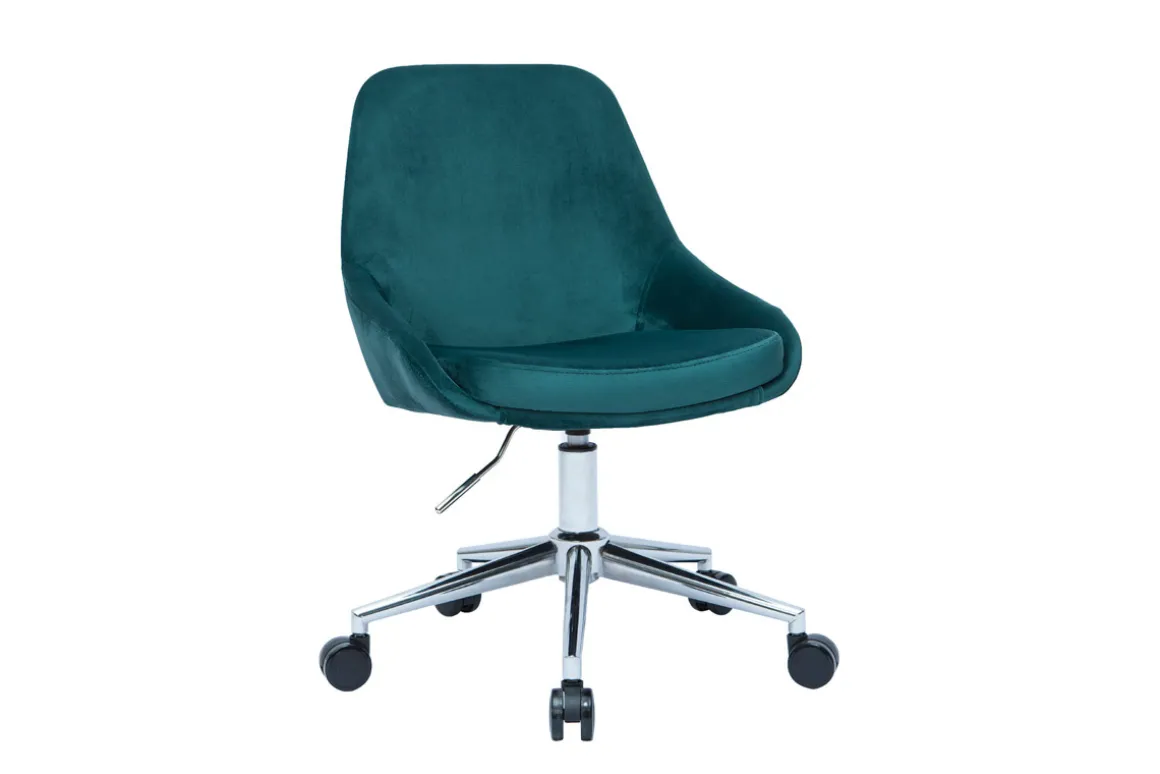 Sale Miliboo Silla de escritorio de diseño ajustable 360º de terciopelo azul petróleo y metal negro HOLO