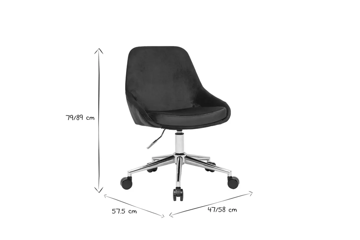 Sale Miliboo Silla de escritorio de diseño ajustable 360º de terciopelo azul petróleo y metal negro HOLO