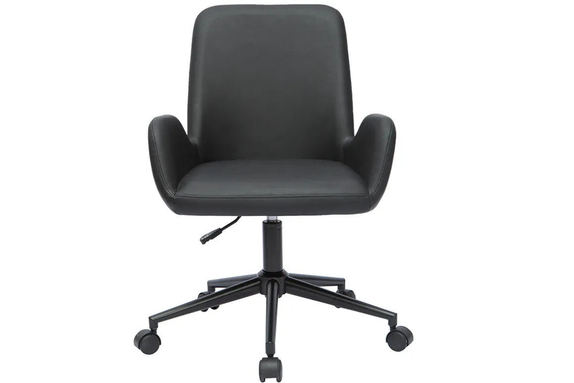 New Miliboo Silla de escritorio de poliuretano negro y metal negro ALBAN
