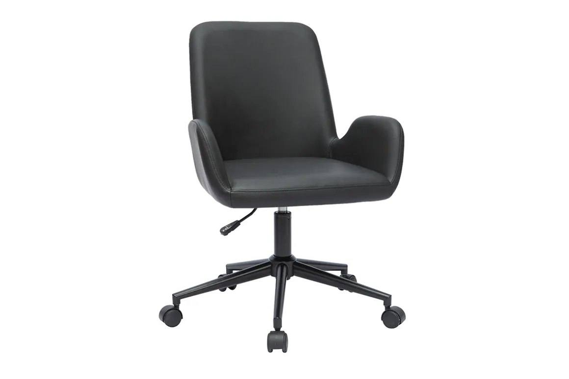 New Miliboo Silla de escritorio de poliuretano negro y metal negro ALBAN