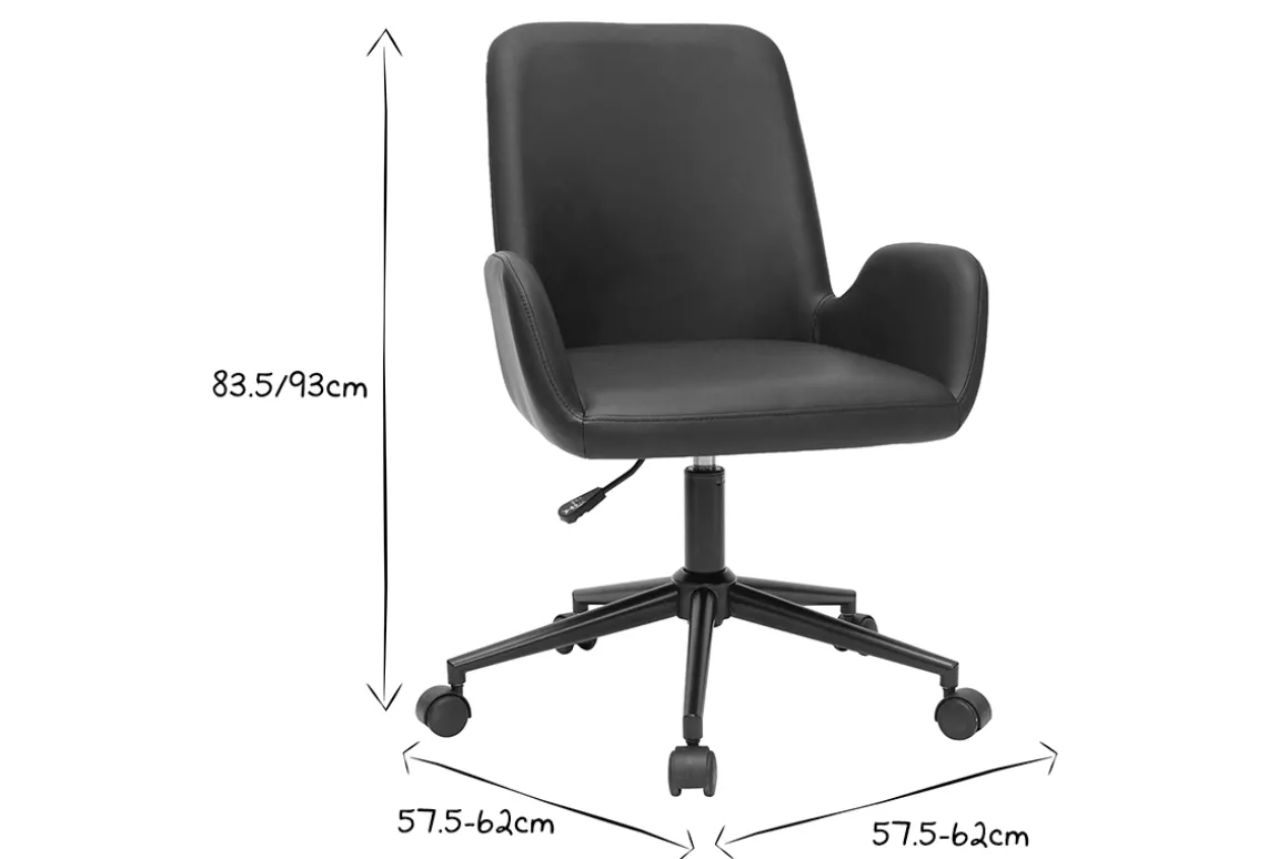 New Miliboo Silla de escritorio de poliuretano negro y metal negro ALBAN