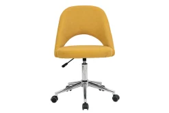 Fashion Miliboo Silla de escritorio de tejido efecto aterciopelado texturizado amarillo mostaza y pata cromada COSETTE