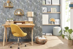 Fashion Miliboo Silla de escritorio de tejido efecto aterciopelado texturizado amarillo mostaza y pata cromada COSETTE
