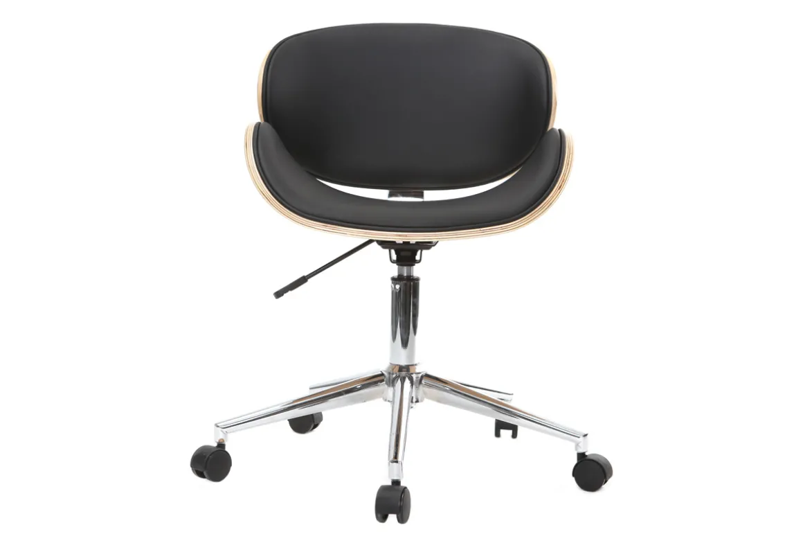 Outlet Miliboo Silla de escritorio diseño PU negro y madera clara WALNUT