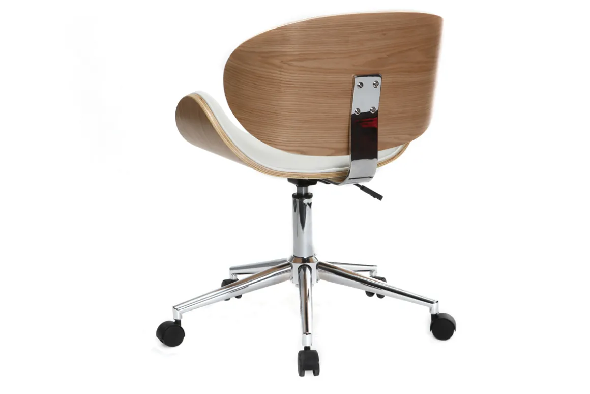 Shop Miliboo Silla de escritorio diseño PU blanco y madera clara WALNUT