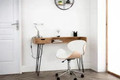 Shop Miliboo Silla de escritorio diseño PU blanco y madera clara WALNUT