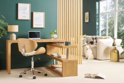 Shop Miliboo Silla de escritorio diseño PU blanco y madera clara WALNUT