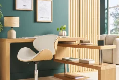 Shop Miliboo Silla de escritorio diseño PU blanco y madera clara WALNUT