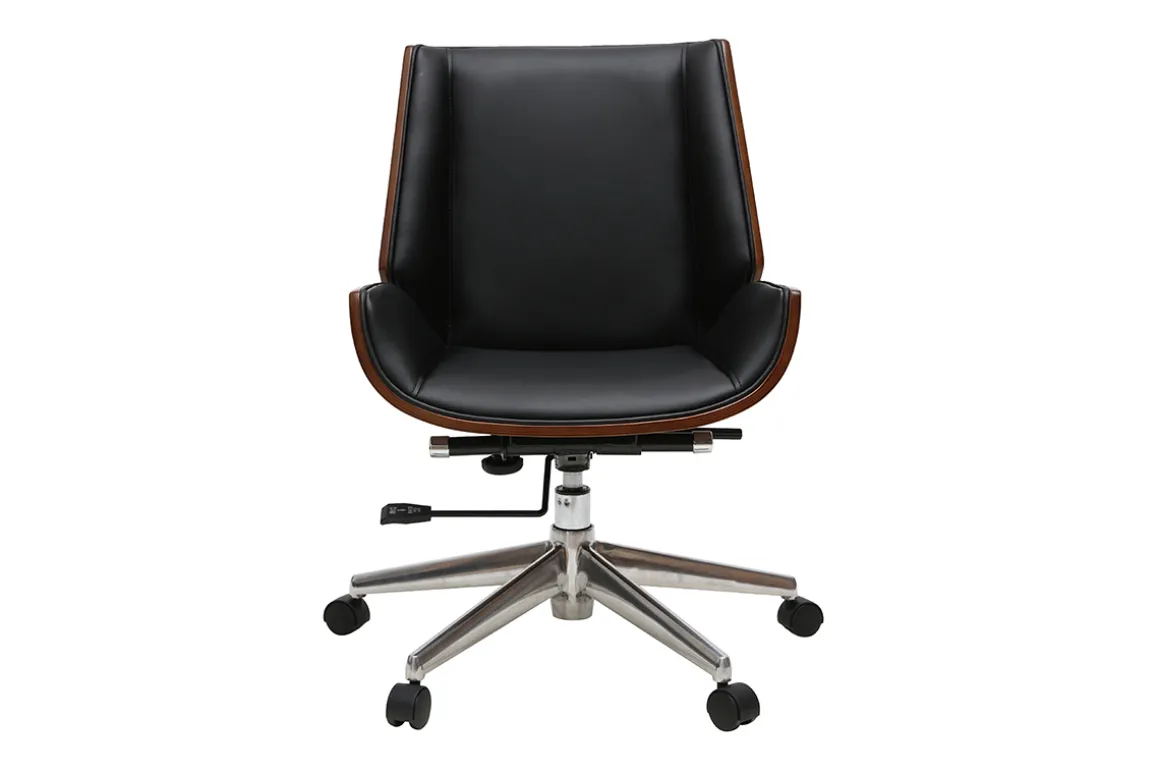 Store Miliboo Silla de escritorio madera oscura y negra CURVED
