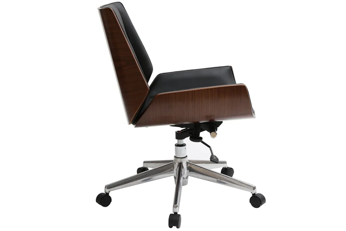 Store Miliboo Silla de escritorio madera oscura y negra CURVED