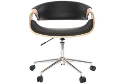 Sale Miliboo Silla de escritorio moderna polipiel negro/madera clara ARAMIS