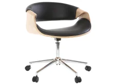 Sale Miliboo Silla de escritorio moderna polipiel negro/madera clara ARAMIS