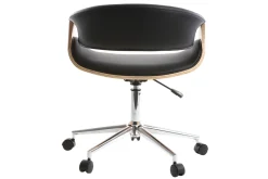 Sale Miliboo Silla de escritorio moderna polipiel negro/madera clara ARAMIS