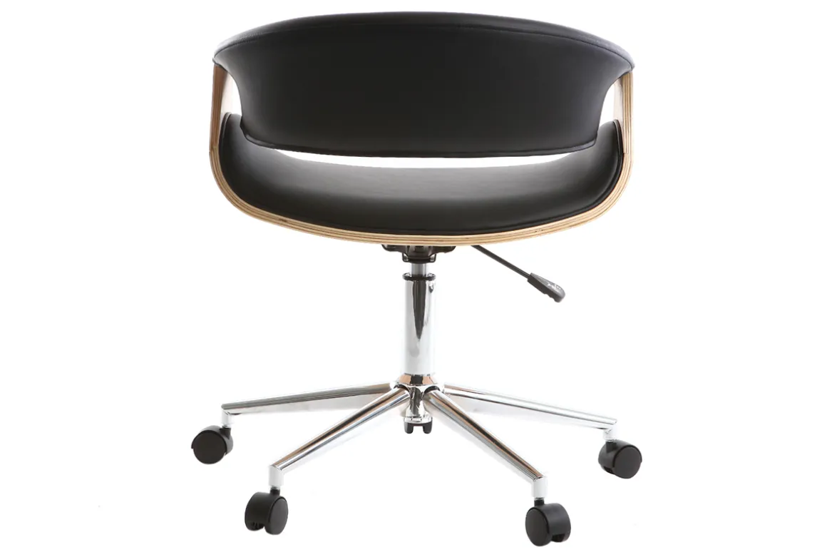 Sale Miliboo Silla de escritorio moderna polipiel negro/madera clara ARAMIS