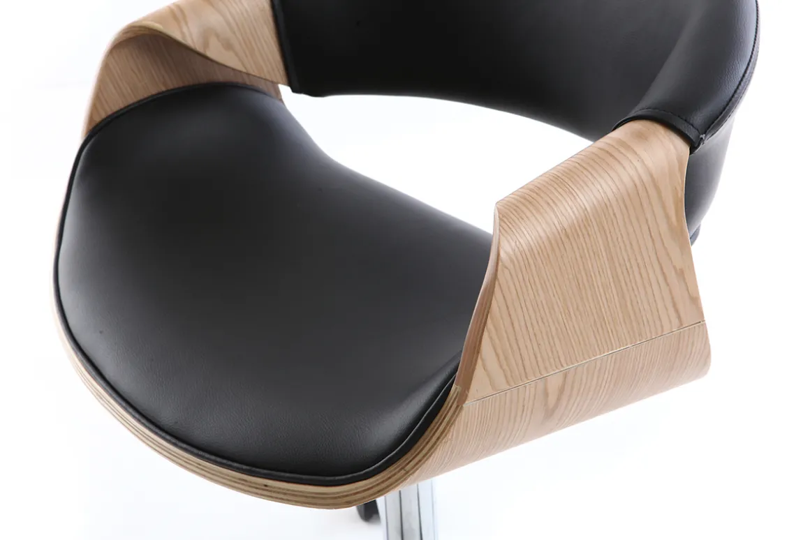 Sale Miliboo Silla de escritorio moderna polipiel negro/madera clara ARAMIS