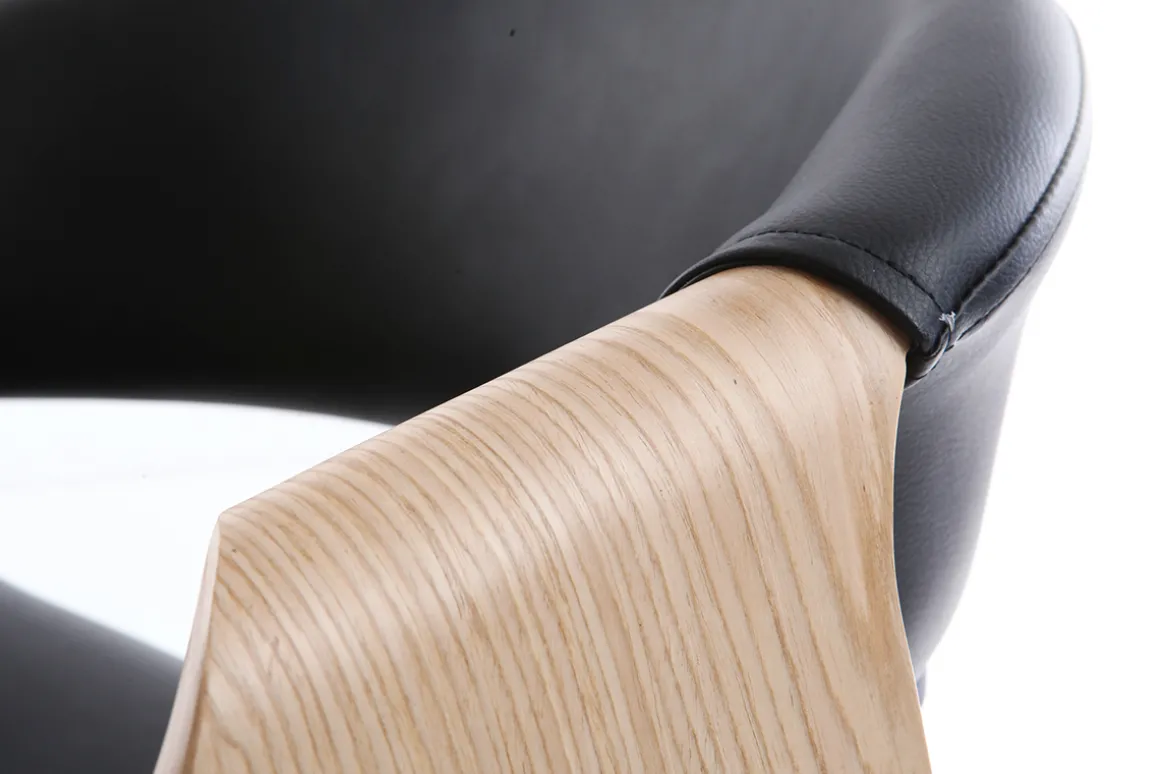 Sale Miliboo Silla de escritorio moderna polipiel negro/madera clara ARAMIS