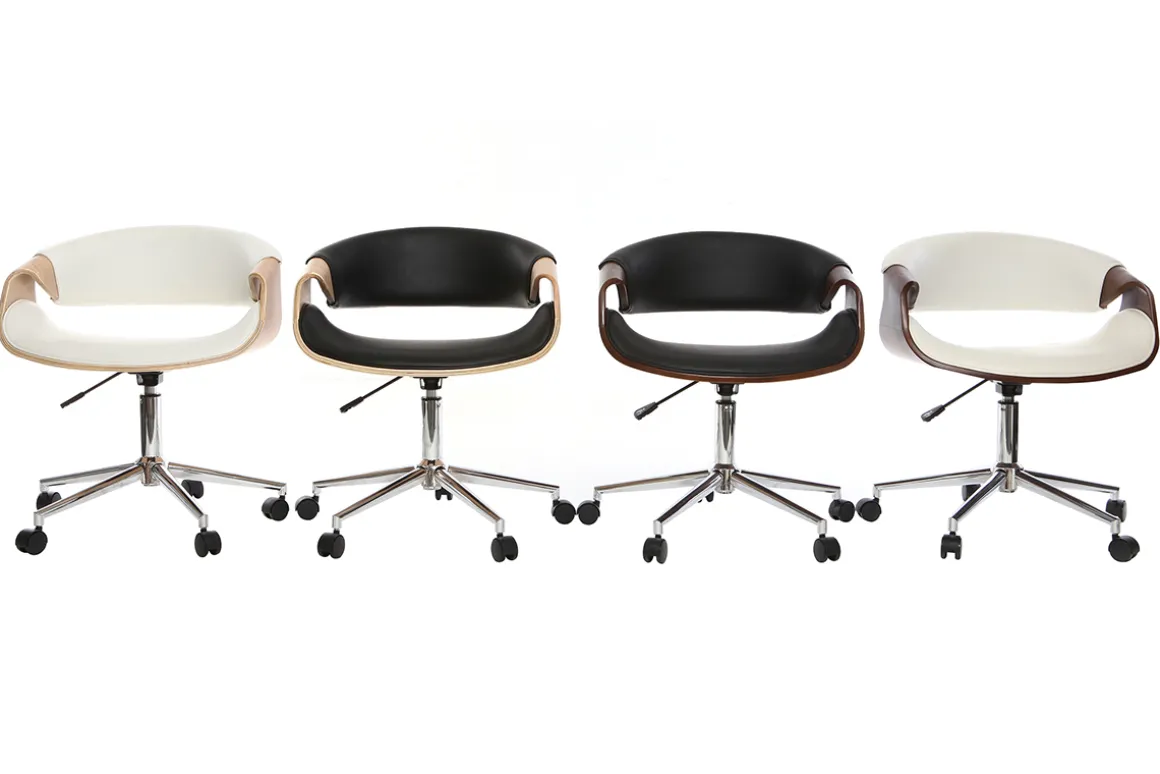 Sale Miliboo Silla de escritorio moderna polipiel negro/madera clara ARAMIS