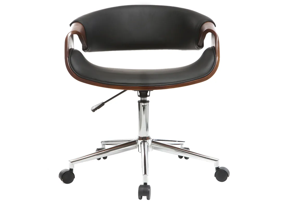 New Miliboo Silla de escritorio moderna polipiel negro y nogal ARAMIS