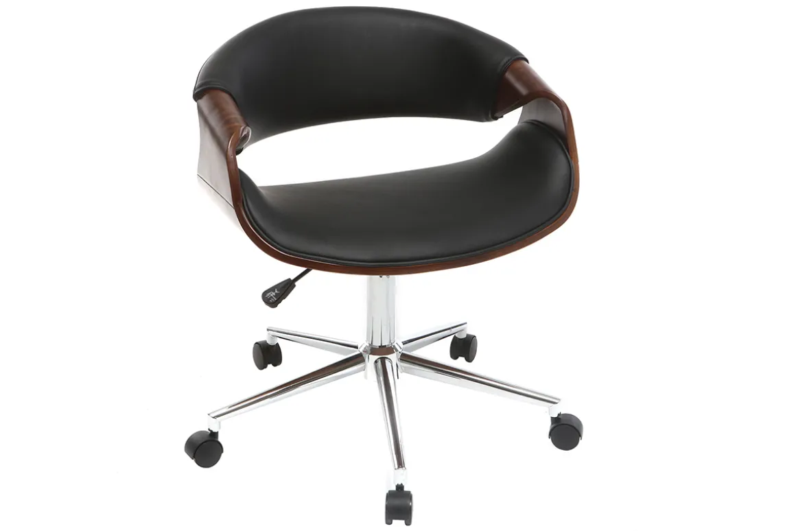 New Miliboo Silla de escritorio moderna polipiel negro y nogal ARAMIS