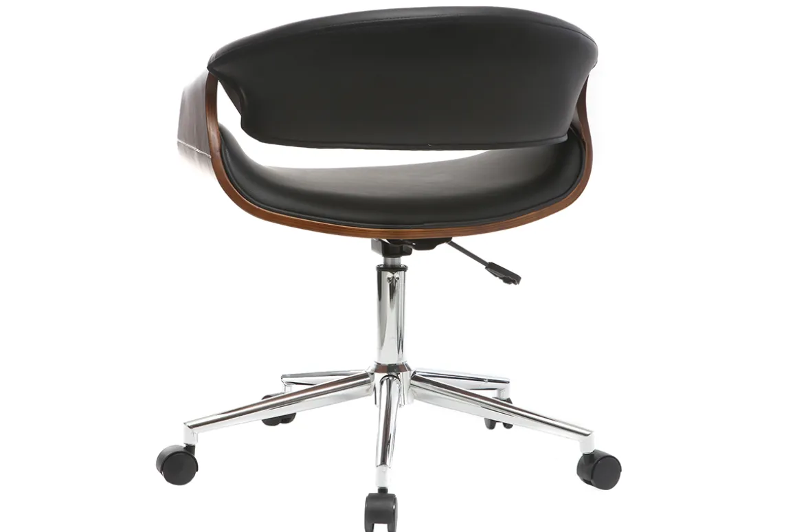 New Miliboo Silla de escritorio moderna polipiel negro y nogal ARAMIS