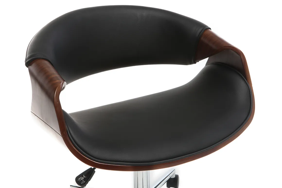 New Miliboo Silla de escritorio moderna polipiel negro y nogal ARAMIS