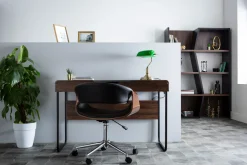 New Miliboo Silla de escritorio moderna polipiel negro y nogal ARAMIS