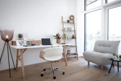 Online Miliboo Silla de escritorio moderna polipiel blanca/madera clara ARAMIS