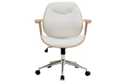 Store Miliboo Silla de escritorio moderna blanca y madera clara YORKE