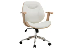 Store Miliboo Silla de escritorio moderna blanca y madera clara YORKE
