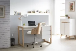 Online Miliboo Silla de escritorio moderna blanca y madera clara con cojín integrado MAYOL