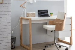 Online Miliboo Silla de escritorio moderna blanca y madera clara con cojín integrado MAYOL