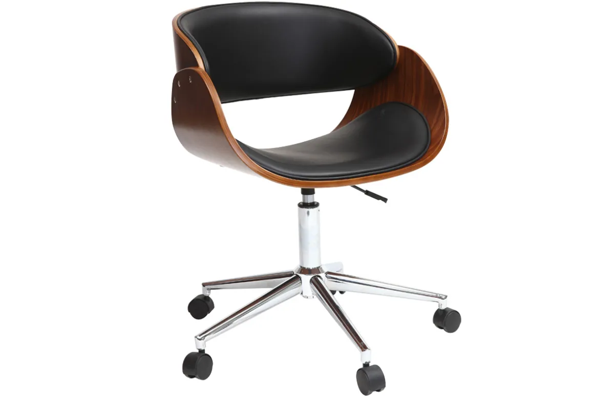 Outlet Miliboo Silla de escritorio nogal y negro con ruedas BENT