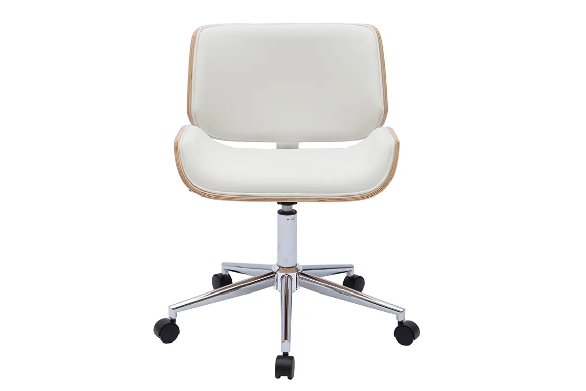 Fashion Miliboo Silla de oficina blanca con madera clara RUBBENS