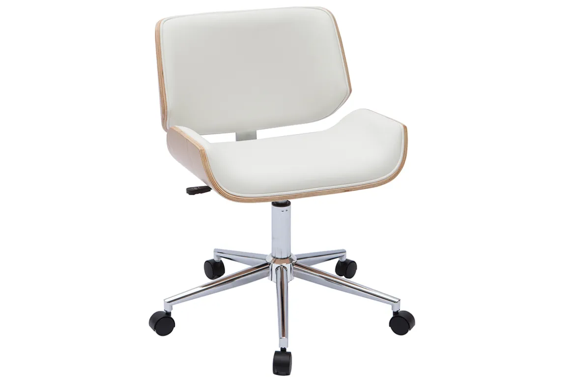 Fashion Miliboo Silla de oficina blanca con madera clara RUBBENS