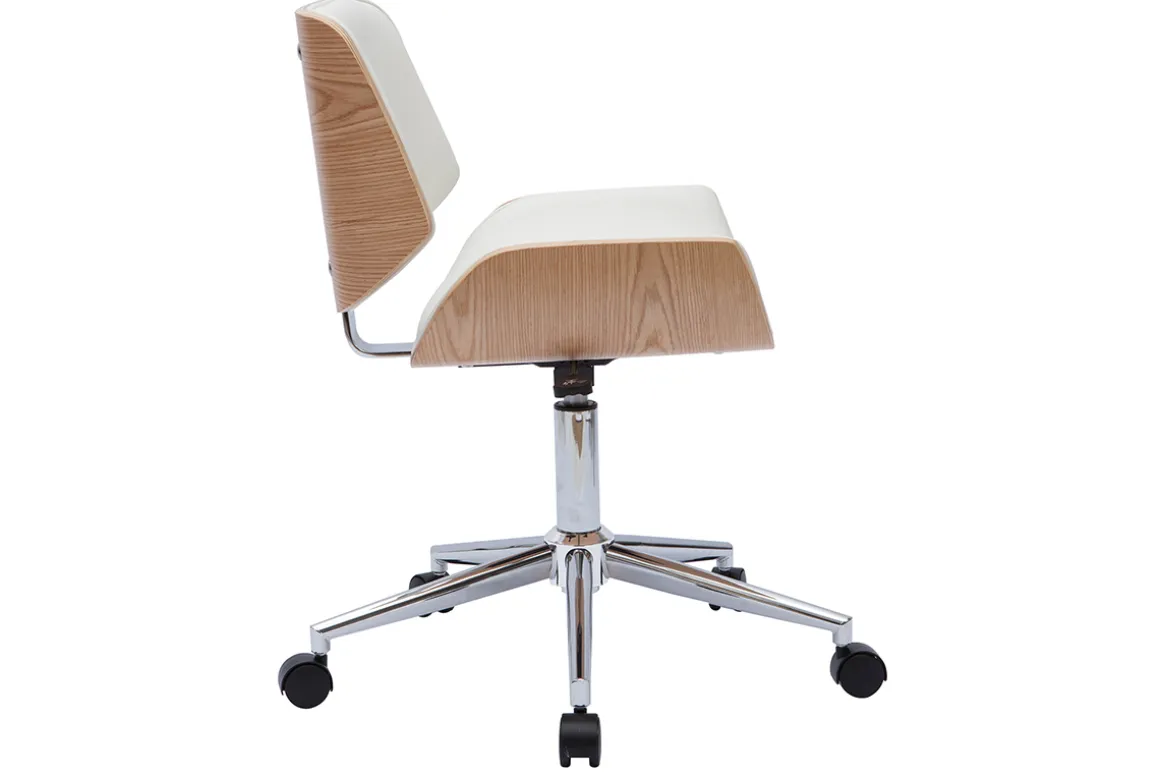 Fashion Miliboo Silla de oficina blanca con madera clara RUBBENS