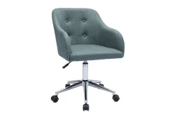 Outlet Miliboo Silla de oficina capitoné con ruedas de tela efecto terciopelo texturizado verde gris y metal cromado BALTIK