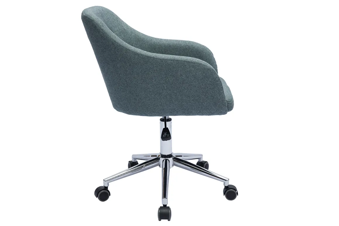 Outlet Miliboo Silla de oficina capitoné con ruedas de tela efecto terciopelo texturizado verde gris y metal cromado BALTIK