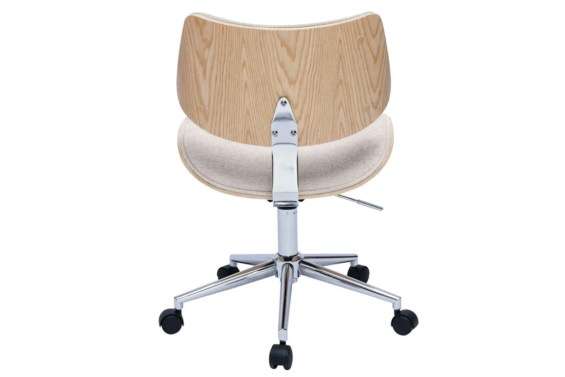 Flash Sale Miliboo Silla de oficina con ruedas de diseño en tela de terciopelo beige, madera de roble claro y metal MALMO