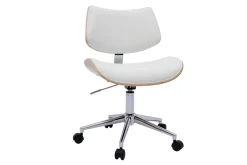 Hot Miliboo Silla de oficina de diseño con ruedas de color blanco, roble claro y metal MALMO