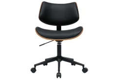 Online Miliboo Silla de oficina de diseño negra con ruedas, madera de nogal oscuro y metal negro MALMO