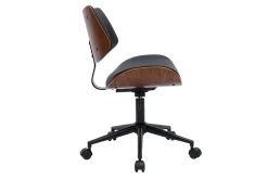 Online Miliboo Silla de oficina de diseño negra con ruedas, madera de nogal oscuro y metal negro MALMO