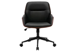 Best Sale Miliboo Silla de oficina de diseño negra con ruedas, madera oscura y metal negro MARLOW