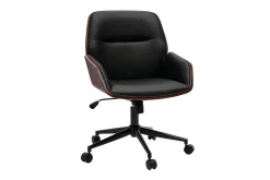Best Sale Miliboo Silla de oficina de diseño negra con ruedas, madera oscura y metal negro MARLOW