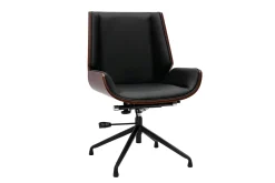 Best Sale Miliboo Silla de oficina giratoria de diseño 360° negra, madera oscura nogal y metal negro CURVED