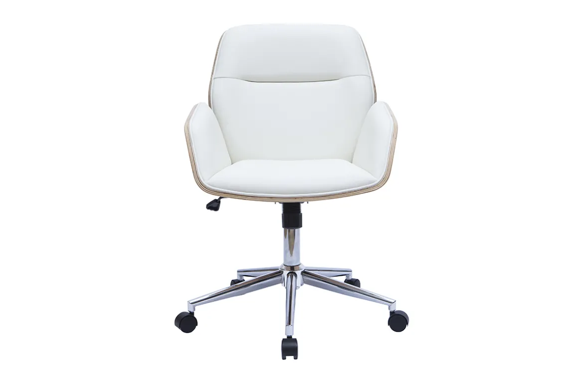 Sale Miliboo Silla de oficina giratoria blanca con madera clara MARLOW