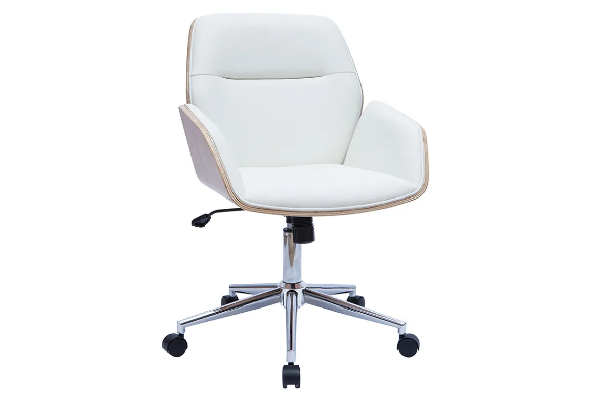 Sale Miliboo Silla de oficina giratoria blanca con madera clara MARLOW