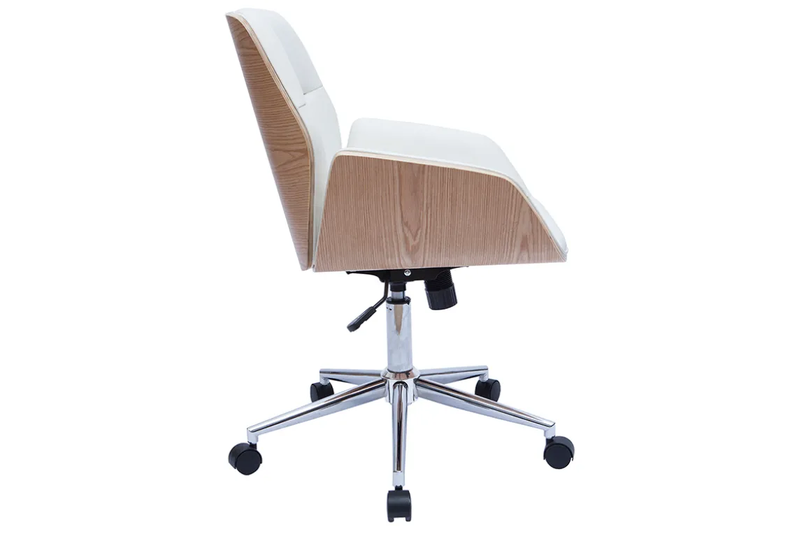 Sale Miliboo Silla de oficina giratoria blanca con madera clara MARLOW